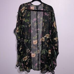 Steve Madden Kimono Women One Size Ruana Ruffle Sheer Dark Floral Whimsigoth